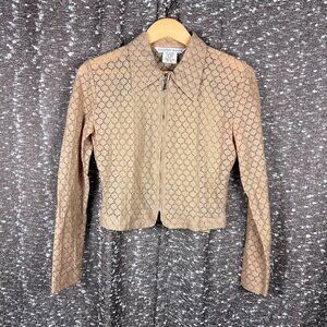 V-Collar Textured‎ Crop Long Sleeve Zip Up W/ Tank Top